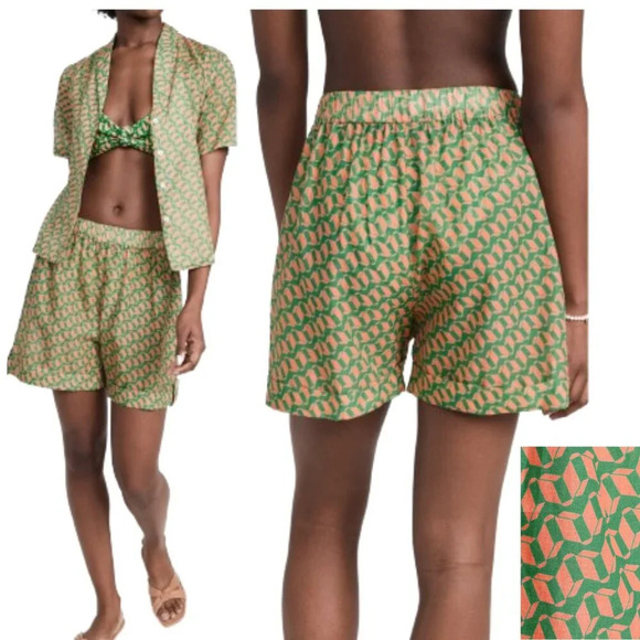 Montce Geometric Print Lounge Shorts Orange Green stretch waist 27050 - Picture 1 of 8